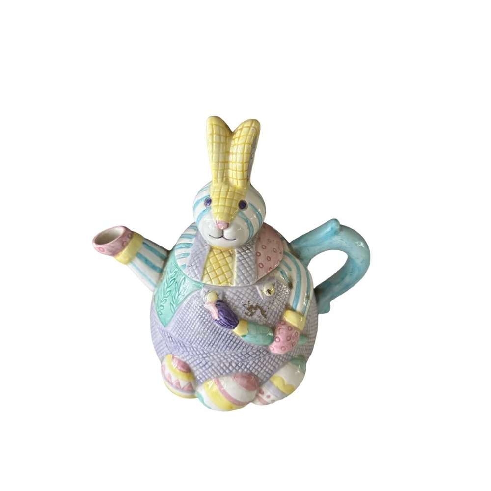 Easter Tea Pot Bunny Eggs Ceramic by lotus rabbit in overalls 1996